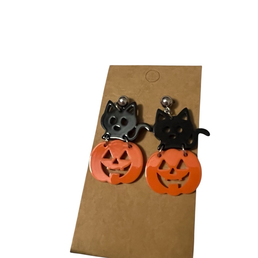 Halloween Cat and Pumpkin Earrings